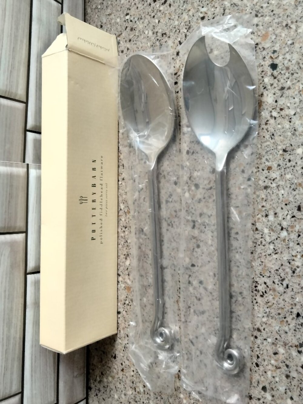2-Pc. Discont'd Polished 18/8 Stainless FIDDLEHEAD Serving Set
